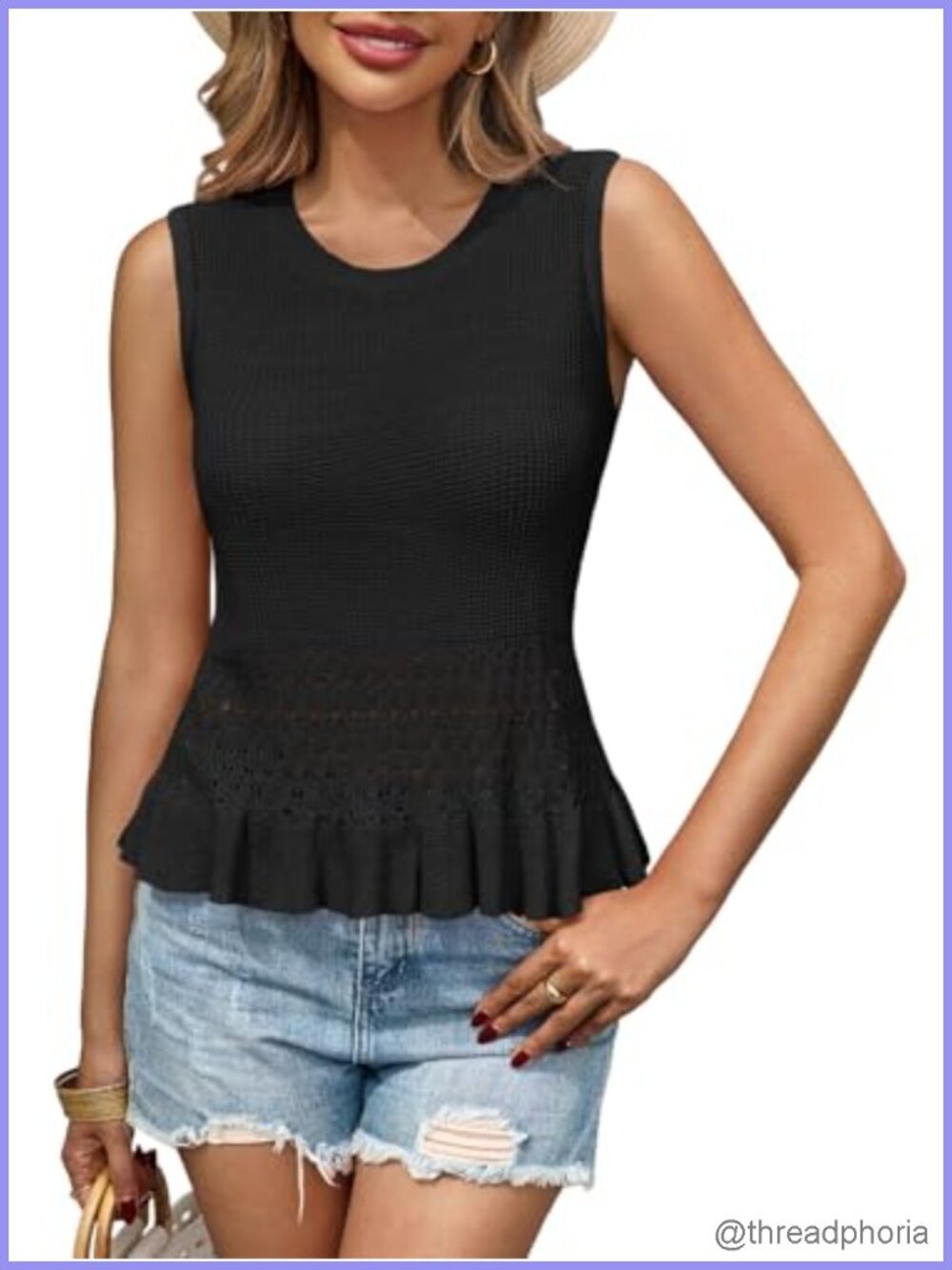 Crochet Tank Top Sweater Vest Women Sleeveless Ruffle Hem Boho